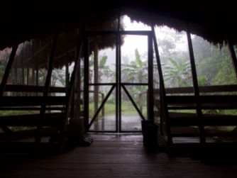Waiting out a rainstorm in the Amazon