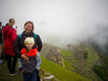 Me and my Mom in front of Machu Picchu (and some fog)